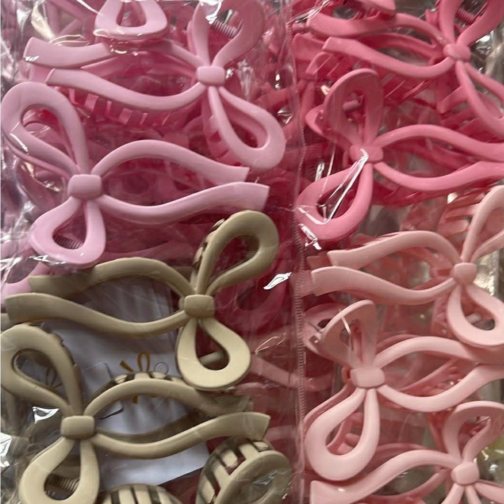 Bow Shaped Hair Clips - Pink & Beige 1 Dozen